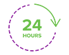 Icon of text '24 hours' inside a circle with a green arrow