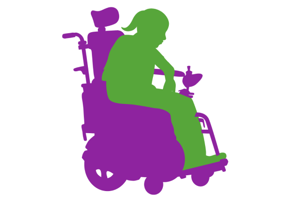 icon of adult woman in motorized wheelchair