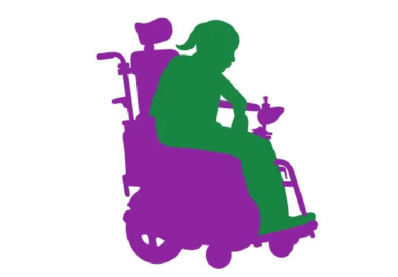 icon of adult woman in motorized wheelchair