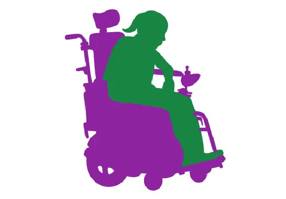 icon of adult woman in motorized wheelchair